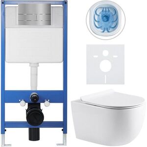 CERANO Kompletní WC set Profi/Felci bílá lesklá WC tlačítko Line/Nerez předstěnová instalace 52, 5x36 CER-8050BD84328 obraz