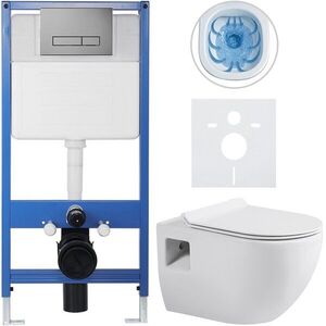 CERANO Kompletní WC set Profi/Dure bílá lesklá WC tlačítko Slim/Tmavě šedá předstěnová instalace 51x35 CER-899169 obraz
