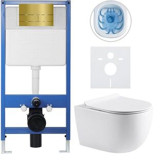 CERANO Kompletní WC set Profi/Felci bílá lesklá WC tlačítko Line/Zlatá předstěnová instalace 52, 5x36 CER-8050BD84331 obraz