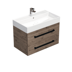 Koupelnová skříňka s černou úchytkou a umyvadlem SAT Cube Way 80x71x46 cm dub Wellington mat CUBE46C803DWSAT CUBE46C803DWSAT obraz
