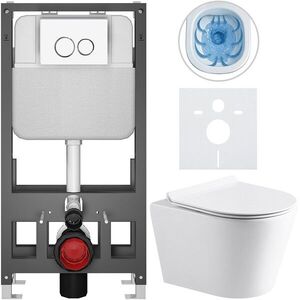 CERANO Kompletní WC set Basic/Carlito bílá lesklá WC tlačítko Dualo/Bílá volně stojící předstěnová instalace 48, 5x36, 5 CER-8050BD86017 obraz