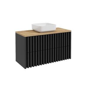 Koupelnová skříňka s dubovou deskou SAT Delano 100x56x46 cm černá mat DELANO100ZCDE DELANO100ZCDE obraz