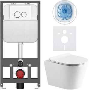 CERANO Kompletní WC set Basic/Carlito bílá lesklá WC tlačítko Dualo/Bílá závěsné předstěnová instalace 48, 5x36, 5 CER-8050BD86018 obraz