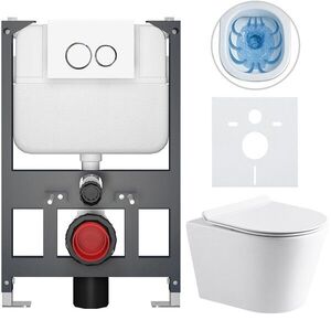 CERANO Kompletní WC set Basic/Carlito bílá lesklá WC tlačítko Dualo/Bílá závěsné nízký modul předstěnová instalace 48, 5x36, 5 CER-8050BD86019 obraz