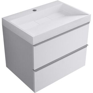 CERANO Koupelnová skříňka Velora bílá matná, úchytka chrom + umyvadlo z lit. mramoru s otvorem Vita bílá lesklá 70x63x46, 5 CER-8050BD83874 obraz