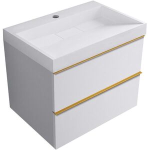 CERANO Koupelnová skříňka Velora bílá matná, úchytka zlatá + umyvadlo z lit. mramoru s otvorem Vita bílá lesklá 70x63x46, 5 CER-8050BD83875 obraz