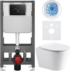 CERANO Kompletní WC set Basic/Carlito bílá lesklá WC tlačítko Dualo/Černá volně stojící předstěnová instalace 48, 5x36, 5 CER-8050BD86022 obraz