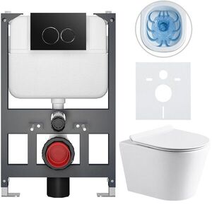 CERANO Kompletní WC set Basic/Carlito bílá lesklá WC tlačítko Dualo/Černá závěsné nízký modul předstěnová instalace 48, 5x36, 5 CER-8050BD86024 obraz