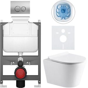 CERANO Kompletní WC set Basic/Carlito bílá lesklá WC tlačítko Dualo/Stříbrná ovládání shora předstěnová instalace 48, 5x36, 5 CER-8050BD86025 obraz