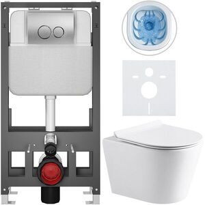 CERANO Kompletní WC set Basic/Carlito bílá lesklá WC tlačítko Dualo/Stříbrná volně stojící předstěnová instalace 48, 5x36, 5 CER-8050BD86027 obraz
