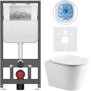 CERANO Kompletní WC set Basic/Carlito bílá lesklá WC tlačítko Dualo/Stříbrná závěsné předstěnová instalace 48, 5x36, 5 CER-8050BD86028 obraz