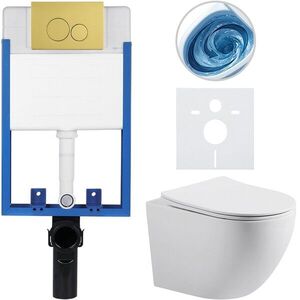 CERANO Kompletní WC set Profi/Cesso bílá matná WC tlačítko Duo. zlatá pro zazdění 49x36 CER-8050BD84346 obraz