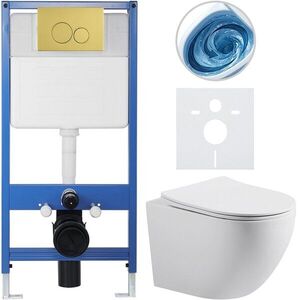 CERANO Kompletní WC set Profi/Cesso bílá matná WC tlačítko Duo. zlatá předstěnová instalace 49x36 CER-8050BD84347 obraz