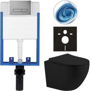 CERANO Kompletní WC set Profi/Cesso černá matná WC tlačítko Slim/Tmavě šedá pro zazdění 49x36 CER-932092 obraz