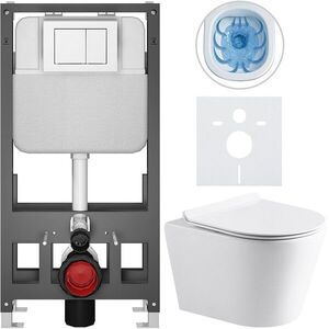 CERANO Kompletní WC set Basic/Carlito bílá lesklá WC tlačítko Maxio/Bílá volně stojící předstěnová instalace 48, 5x36, 5 CER-8050BD86032 obraz