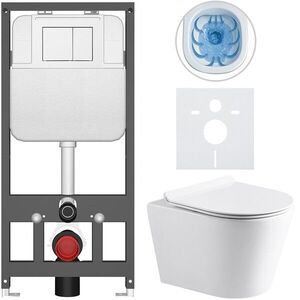 CERANO Kompletní WC set Basic/Carlito bílá lesklá WC tlačítko Maxio/Bílá závěsné předstěnová instalace 48, 5x36, 5 CER-8050BD86033 obraz