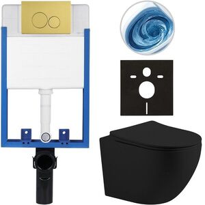 CERANO Kompletní WC set Profi/Cesso černá matná WC tlačítko Duo. zlatá pro zazdění 49x36 CER-8050BD84354 obraz