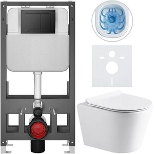 CERANO Kompletní WC set Basic/Carlito bílá lesklá WC tlačítko Maxio/Černá volně stojící předstěnová instalace 48, 5x36, 5 CER-8050BD86037 obraz