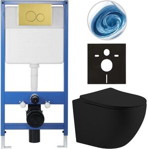 CERANO Kompletní WC set Profi/Cesso černá matná WC tlačítko Duo. zlatá předstěnová instalace 49x36 CER-8050BD84355 obraz