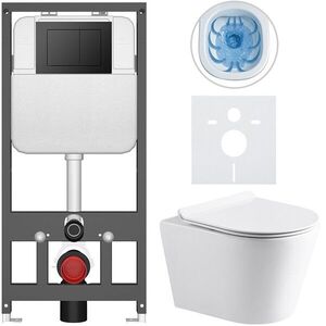 CERANO Kompletní WC set Basic/Carlito bílá lesklá WC tlačítko Maxio/Černá závěsné předstěnová instalace 48, 5x36, 5 CER-8050BD86038 obraz
