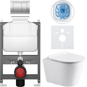 CERANO Kompletní WC set Basic/Carlito bílá lesklá WC tlačítko Maxio/Stříbrná ovládání shora předstěnová instalace 48, 5x36, 5 CER-8050BD86040 obraz