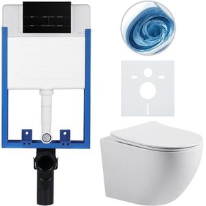 CERANO Kompletní WC set Profi/Cesso bílá lesklá WC tlačítko Line/Černá lesklá pro zazdění 49x36 CER-8050BD84358 obraz