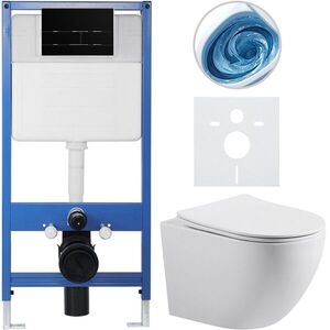 CERANO Kompletní WC set Profi/Cesso bílá lesklá WC tlačítko Line/Černá lesklá předstěnová instalace 49x36 CER-8050BD84359 obraz