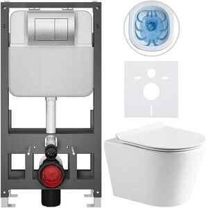 CERANO Kompletní WC set Basic/Carlito bílá lesklá WC tlačítko Maxio/Stříbrná volně stojící předstěnová instalace 48, 5x36, 5 CER-8050BD86042 obraz
