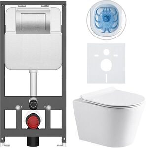 CERANO Kompletní WC set Basic/Carlito bílá lesklá WC tlačítko Maxio/Stříbrná závěsné předstěnová instalace 48, 5x36, 5 CER-8050BD86043 obraz