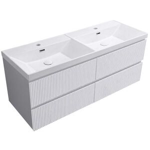 CERANO Koupelnová skříňka Carole bílá matná rýhovaná + keramické dvojumyvadlo Viano bílá lesklá 121, 5x53x46, 4 CER-970405 obraz