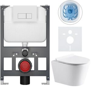 CERANO Kompletní WC set Basic/Carlito bílá lesklá WC tlačítko Modulo/Bílá závěsné nízký modul předstěnová instalace 48, 5x36, 5 CER-8050BD86049 obraz