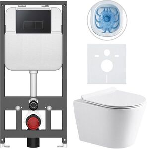 CERANO Kompletní WC set Basic/Carlito bílá lesklá WC tlačítko Modulo/Černá závěsné předstěnová instalace 48, 5x36, 5 CER-8050BD86053 obraz
