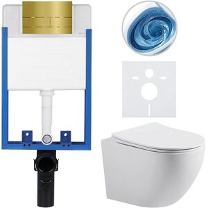 CERANO Kompletní WC set Profi/Cesso bílá matná WC tlačítko Line. zlatá pro zazdění 49x36 CER-8050BD84372 obraz