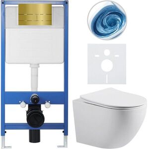 CERANO Kompletní WC set Profi/Cesso bílá matná WC tlačítko Line. zlatá předstěnová instalace 49x36 CER-8050BD84373 obraz