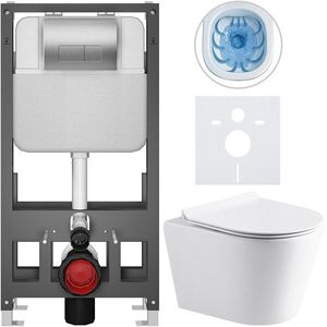 CERANO Kompletní WC set Basic/Carlito bílá lesklá WC tlačítko Modulo/Stříbrná volně stojící předstěnová instalace 48, 5x36, 5 CER-8050BD86057 obraz