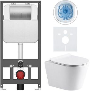 CERANO Kompletní WC set Basic/Carlito bílá lesklá WC tlačítko Modulo/Stříbrná závěsné předstěnová instalace 48, 5x36, 5 CER-8050BD86058 obraz