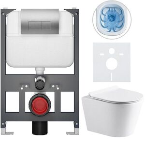 CERANO Kompletní WC set Basic/Carlito bílá lesklá WC tlačítko Modulo/Stříbrná závěsné nízký modul předstěnová instalace 48, 5x36, 5 CER-8050BD86059 obraz