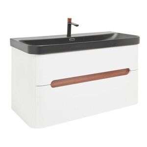 Koupelnová skříňka s umyvadlem a baterií SAT Fusion 97, 5x53x45 cm bílá matná mat SATFUSION2100WBKMBA SATFUSION2100WBKMB obraz