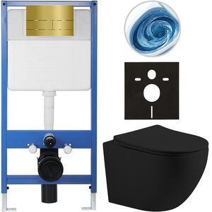 CERANO Kompletní WC set Profi/Cesso černá matná WC tlačítko Line. zlatá předstěnová instalace 49x36 CER-8050BD84383 obraz