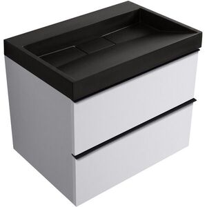 CERANO Koupelnová skříňka Velora bílá matná, úchytka černá + umyvadlo z lit. mramoru Vita černá matná 70x63x46, 5 CER-8050BD83984 obraz