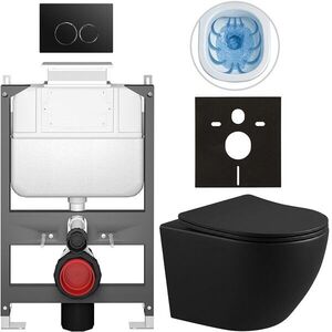 CERANO Kompletní WC set Basic/Cesso černá matná WC tlačítko Dualo/Černá ovládání shora předstěnová instalace 49x36 CER-8050BD86335 obraz