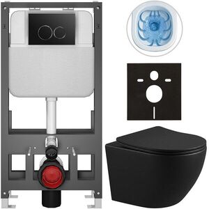 CERANO Kompletní WC set Basic/Cesso černá matná WC tlačítko Dualo/Černá volně stojící předstěnová instalace 49x36 CER-8050BD86337 obraz