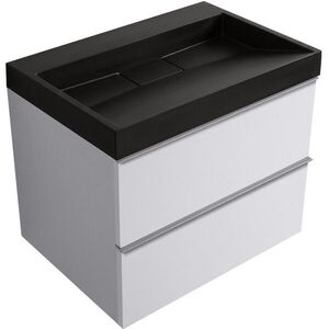 CERANO Koupelnová skříňka Velora bílá matná, úchytka chrom + umyvadlo z lit. mramoru Vita černá matná 70x63x46, 5 CER-8050BD83993 obraz