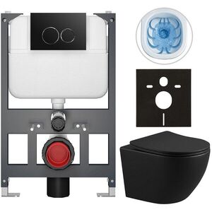 CERANO Kompletní WC set Basic/Cesso černá matná WC tlačítko Dualo/Černá závěsné nízký modul předstěnová instalace 49x36 CER-8050BD86339 obraz