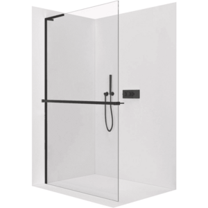 CERANO Sprchová zástěna Walk-in Onyx L-levá vzpěra 8 mm + polička/držák na ručníky černá matná, transparentní sklo 160x200 CER-8050BD810 obraz