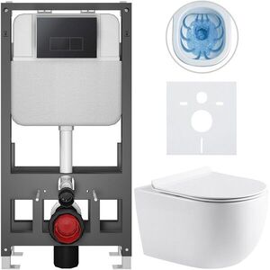 CERANO Kompletní WC set Basic/Felci bílá lesklá WC tlačítko Modulo/Černá volně stojící předstěnová instalace 53x37 CER-8050BD86097 obraz