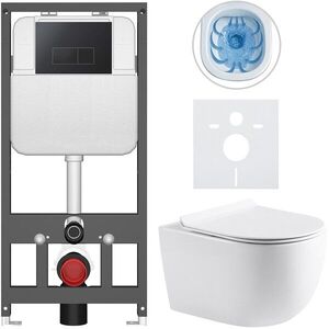 CERANO Kompletní WC set Basic/Felci bílá lesklá WC tlačítko Modulo/Černá závěsné předstěnová instalace 53x37 CER-8050BD86098 obraz