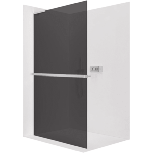 CERANO Sprchová zástěna Walk-in Onyx L-levá vzpěra 8 mm + polička/držák na ručníky chrom, grafitové sklo 90x200 CER-8050BD910 obraz