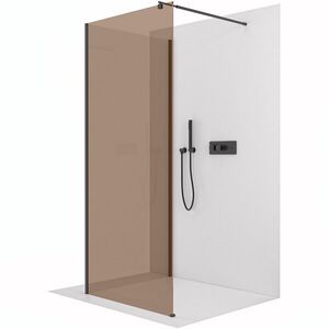CERANO Sprchová zástěna Walk-in Onyx Corner Round L/P 8 mm kulatá vzpěra černá matná, bronzové sklo 130x140x200 CER-979798 obraz