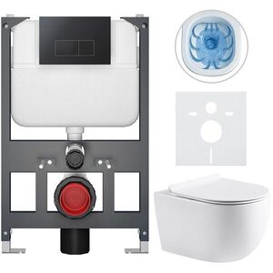 CERANO Kompletní WC set Basic/Felci bílá lesklá WC tlačítko Modulo/Černá závěsné nízký modul předstěnová instalace 53x37 CER-8050BD86099 obraz